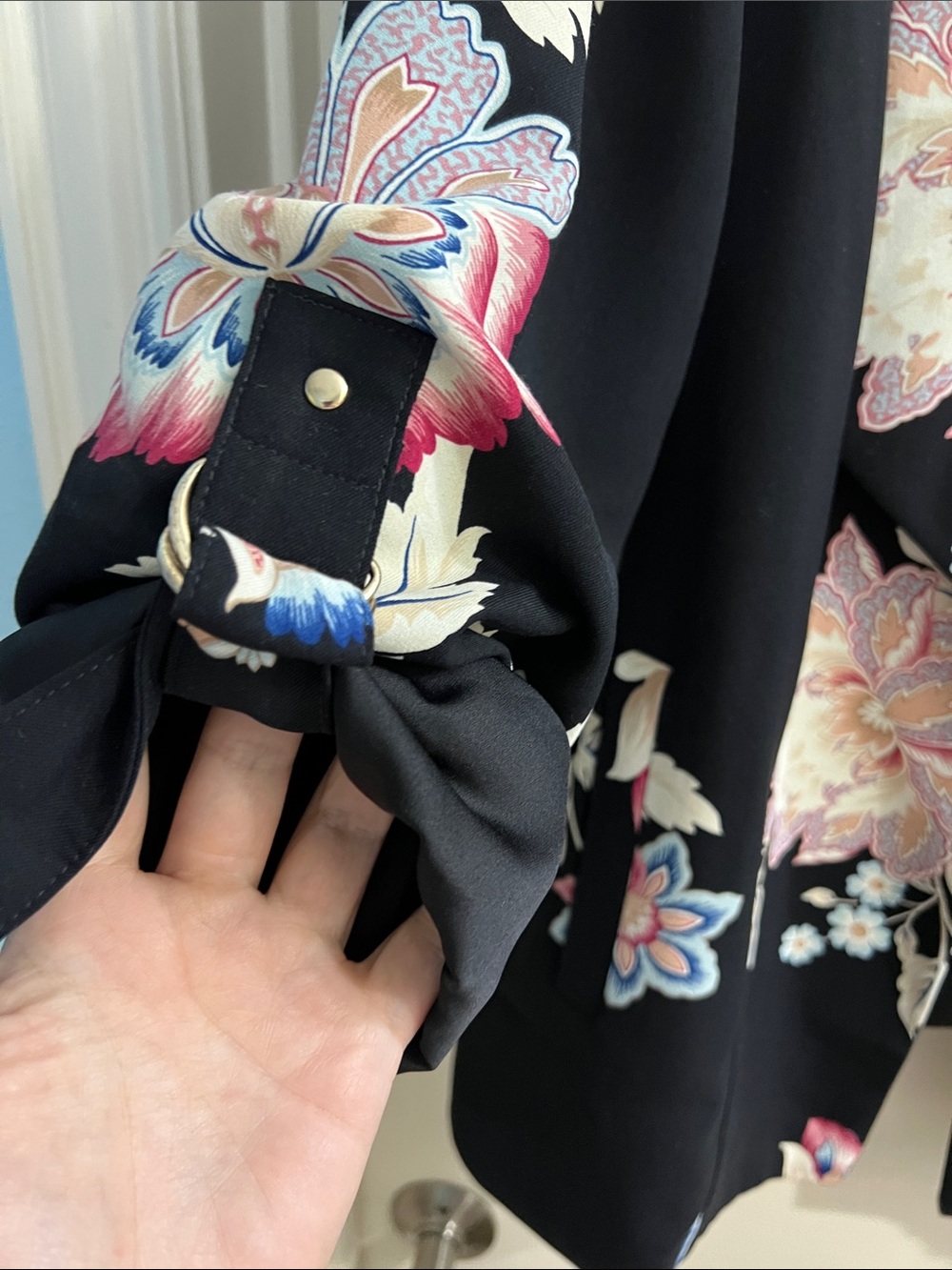 Chico's Black Floral Open Drape Blazer - Picture 3 of 8